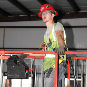 Fire Sprinkler fitter on lift